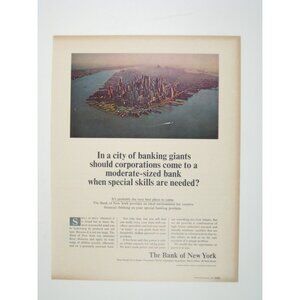 Vintage 1960s Print Ad The Bank Of New York Downtown Manhattan Skyline